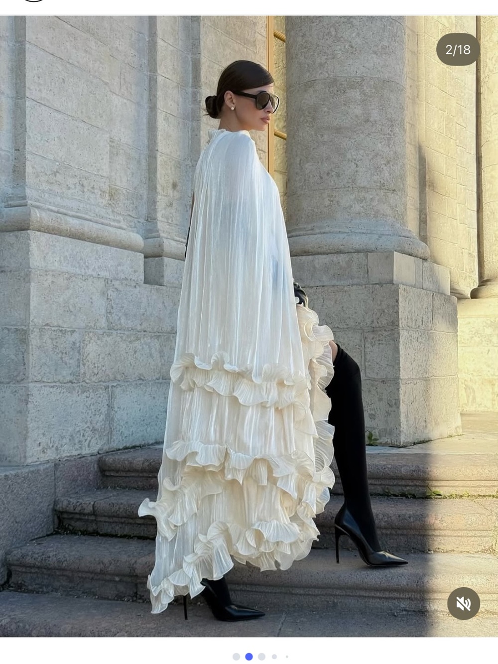 MissChic Ivory Satin Ruffle Cape Dress - Picture 4 of 7